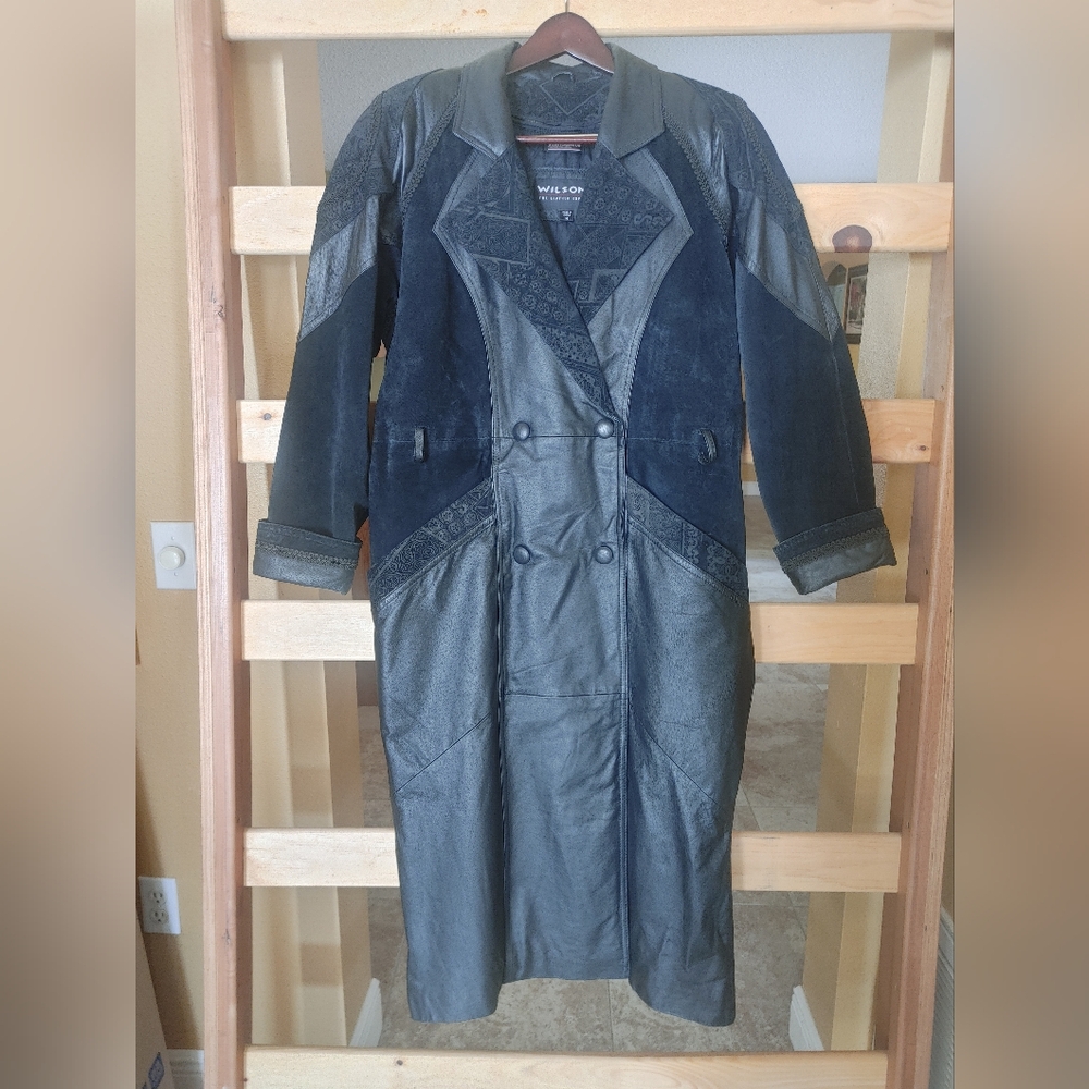 Vintage Wilson's Leather Suede Black Trench Coat Women's Medium Thinsula…